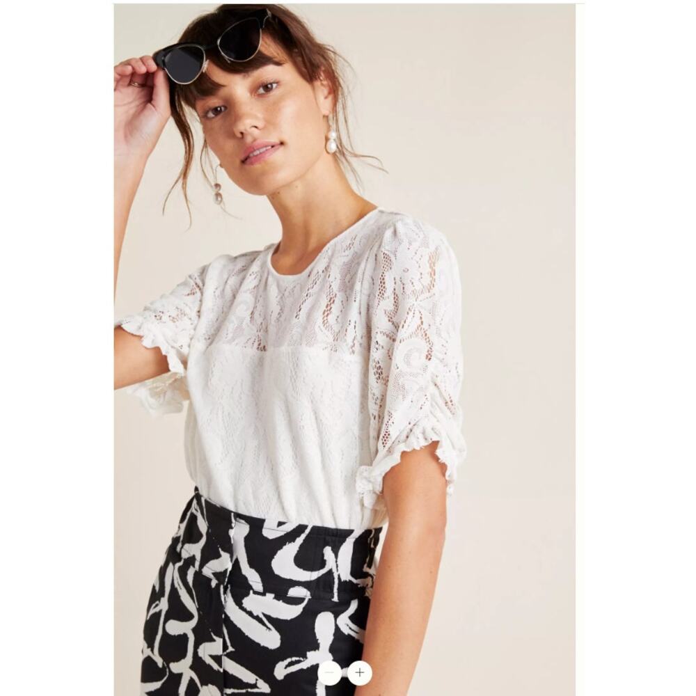 Anthropologie Parvati Lace Top Cream Short Sleeve Blouse size small